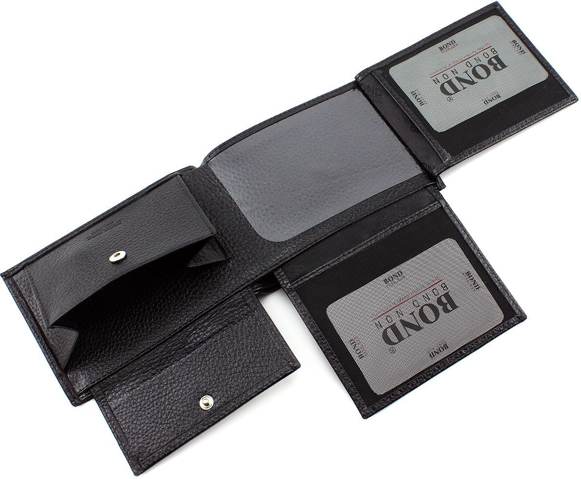 Повсякденне чоловіче портмоне чорного кольору з фактурної шкіри Bond Non (10649)