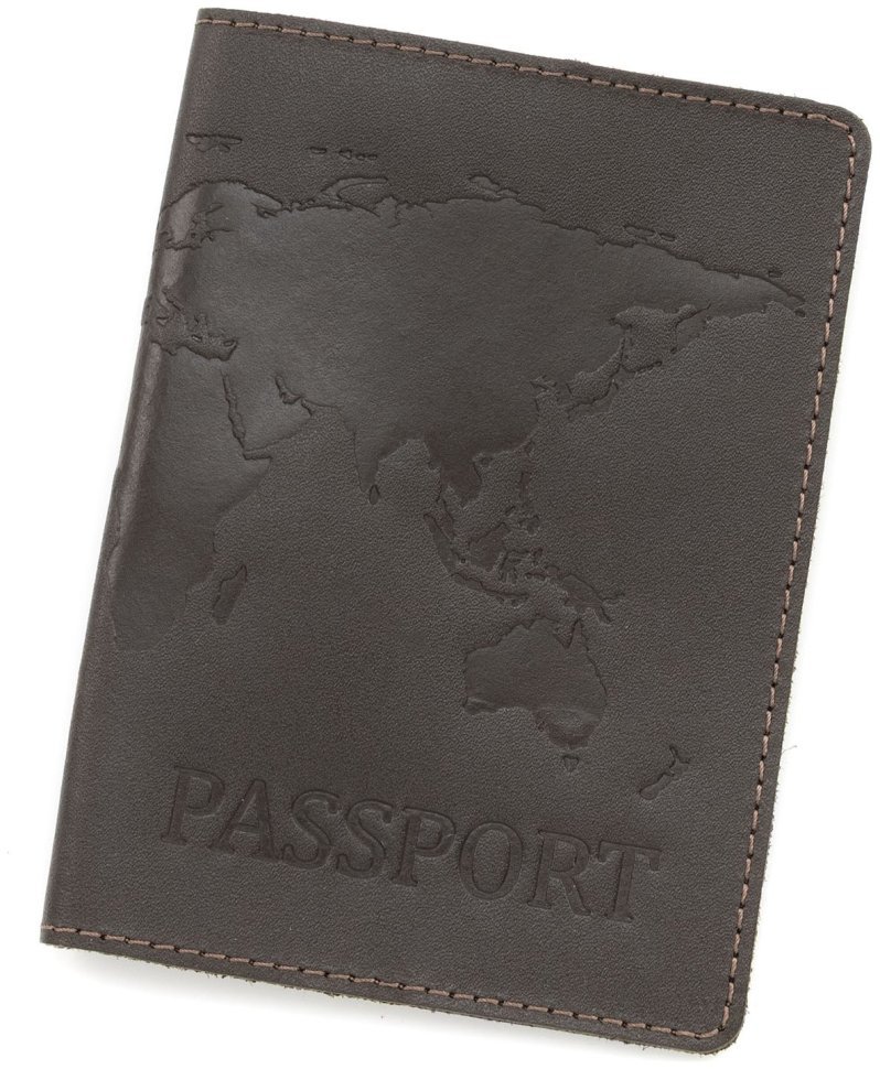 Кожаная обложка для паспорта из гладкой кожи с тиснением карты Leather Collection 103331 (Темно-коричневая) фото №1 Кожаная обложка для паспорта из гладкой кожи с тиснением карты Leather Collection 103331 (Темно-коричневая) modnotak фото №1
