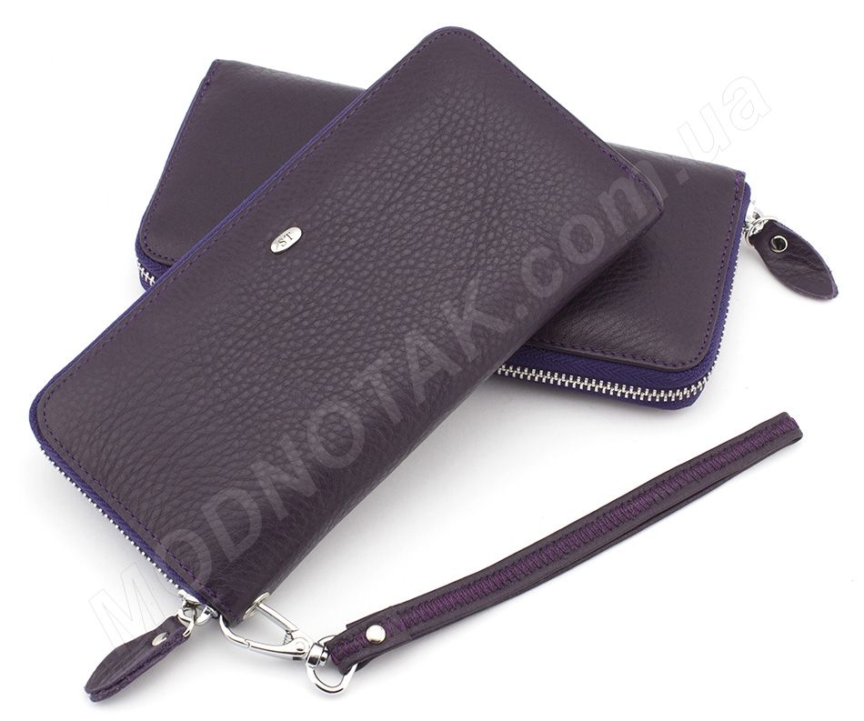 Фірмовий жіночий шкіряний гаманець пурпурного кольору на блискавці ST Leather Accessories (17444)