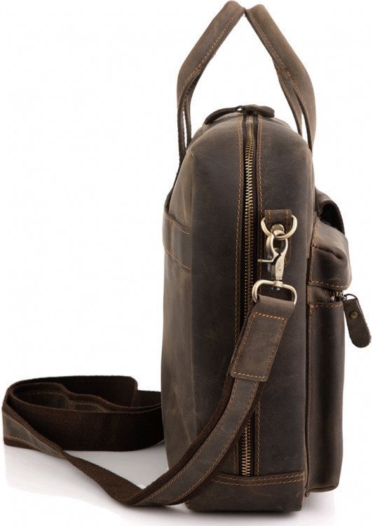 Винтажная мужская кожаная сумка для ноутбука в коричневом цвете Tiding Bag (15734)