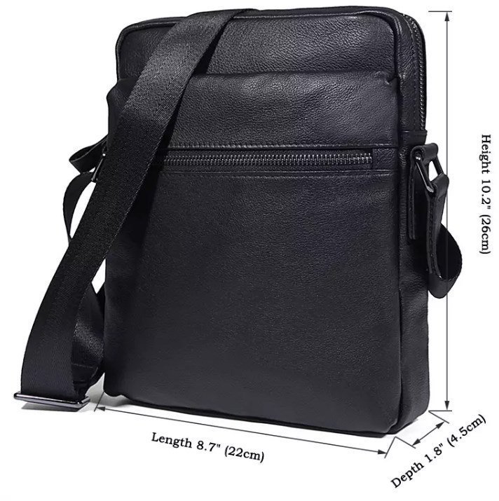 Классическая мужская черная сумка из натуральной кожи через плечо Tiding Bag (15808)