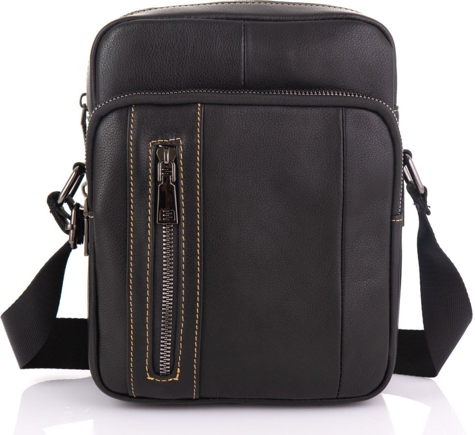 Мужская черная сумка-планшет компактного размера через плечо из натуральной кожи Tiding Bag (15859)