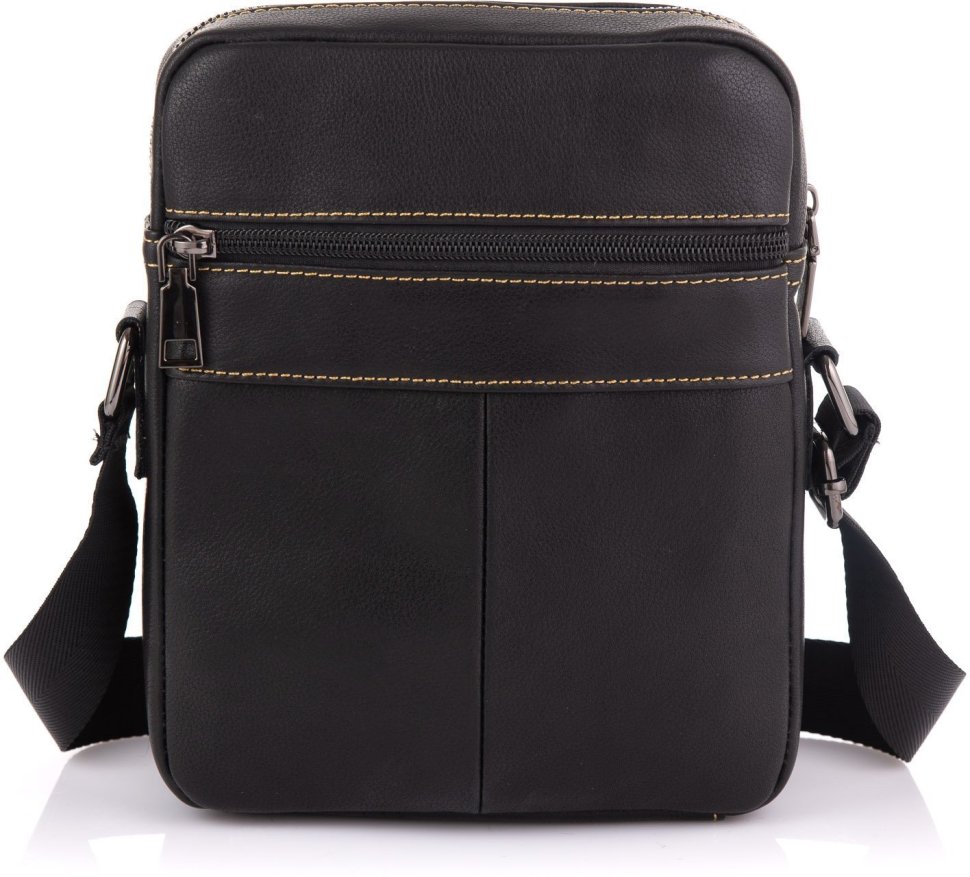 Мужская черная сумка-планшет компактного размера через плечо из натуральной кожи Tiding Bag (15859)