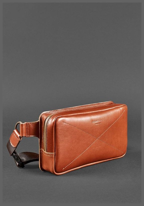 Светло-коричневая сумка на пояс из натуральной кожи BlankNote Dropbag Maxi (12688)