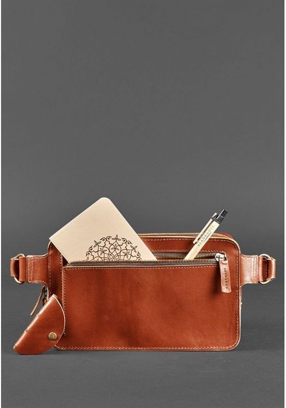 Светло-коричневая сумка на пояс из натуральной кожи BlankNote Dropbag Maxi (12688)