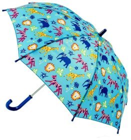 Детский зонт-трость Fulton Junior-4 C724 Jungle Chums (Голубой с принтом зверей, механика) 93831