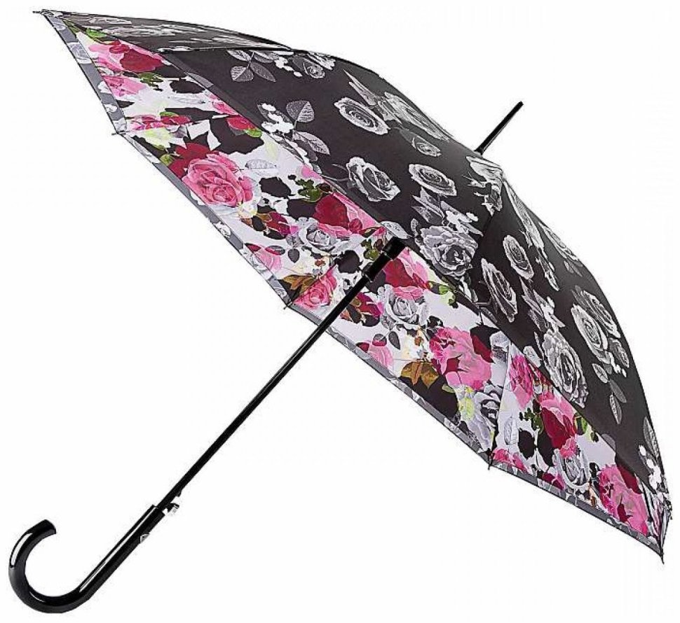 Зонт женский Fulton L754-040553 Bloomsbury-2 Garden Party (Трость, полуавтомат, черный с принтом цветов) 94131 modnotak фото №1
