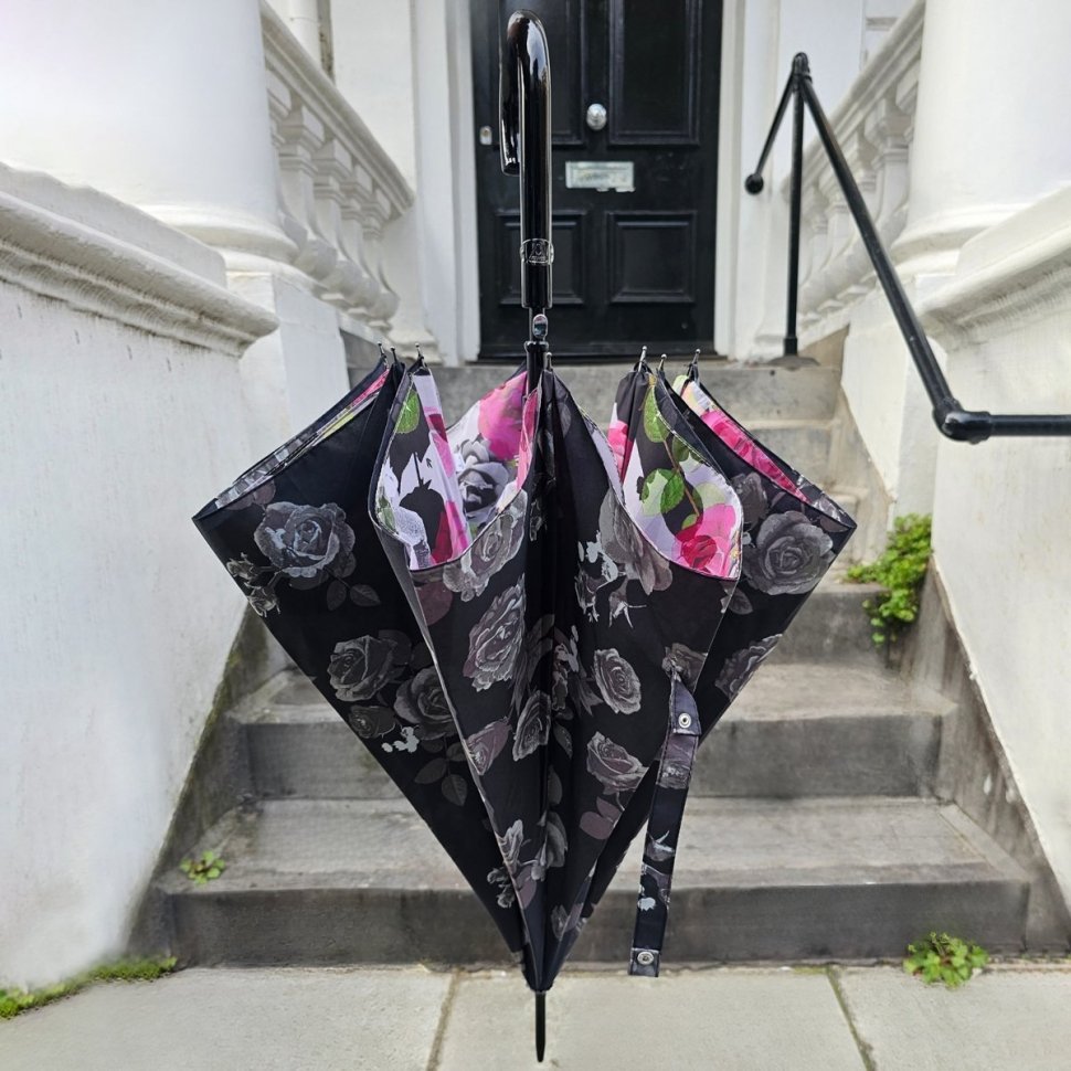 Зонт женский Fulton L754-040553 Bloomsbury-2 Garden Party (Трость, полуавтомат, черный с принтом цветов) 94131 modnotak фото №8