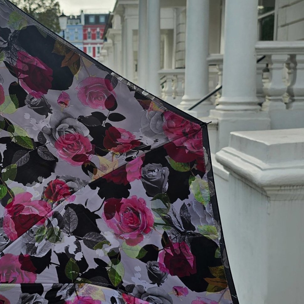 Зонт женский Fulton L754-040553 Bloomsbury-2 Garden Party (Трость, полуавтомат, черный с принтом цветов) 94131 modnotak фото №9
