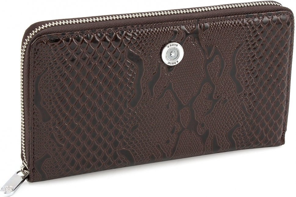 Темно-коричневий великий гаманець-клатч з натуральної шкіри під змію KARYA (1118-015)