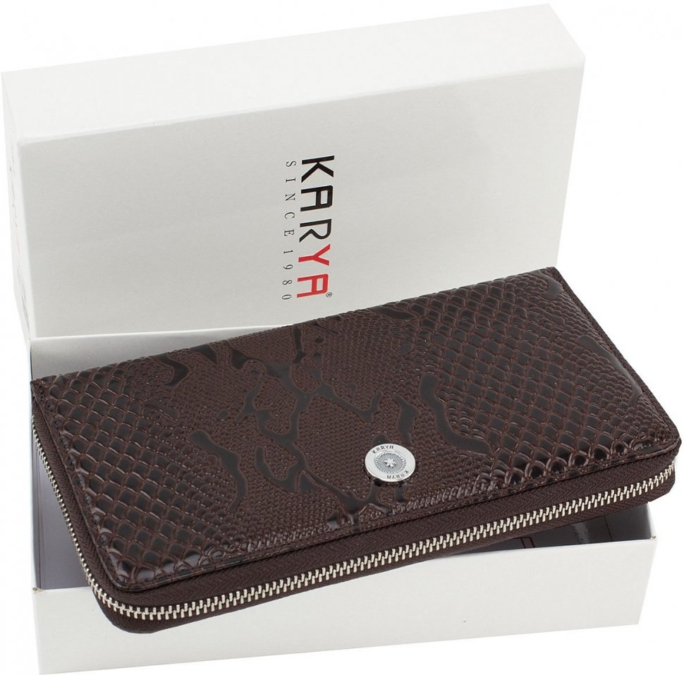 Темно-коричневий великий гаманець-клатч з натуральної шкіри під змію KARYA (1118-015)