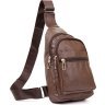 Вертикальная мужская сумка-слинг из кожзаменителя коричневого цвета Vintage (20514) - 1