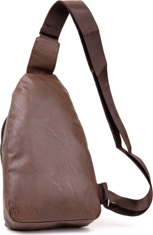 Вертикальна чоловіча сумка-слінг із шкірзамінника коричневого кольору Vintage (20514)
