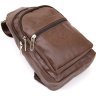 Вертикальная мужская сумка-слинг из кожзаменителя коричневого цвета Vintage (20514) - 4