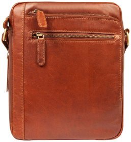 Качественная мужская сумка через плечо из натуральной гладкой кожи коричневого цвета Ashwood K42 94231 (Великобритания)