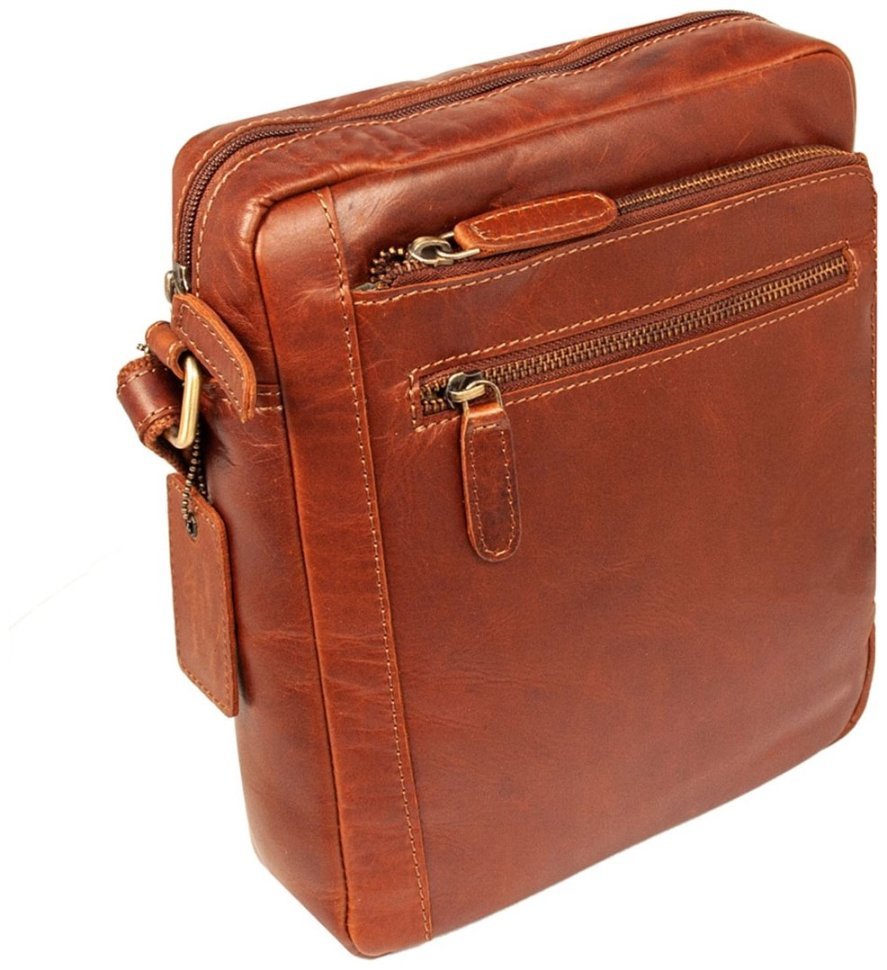 Якісна чоловіча сумка через плече з натуральної гладкої шкіри коричневого кольору Ashwood K42 94231 (Великобританія) modnotak фото №2