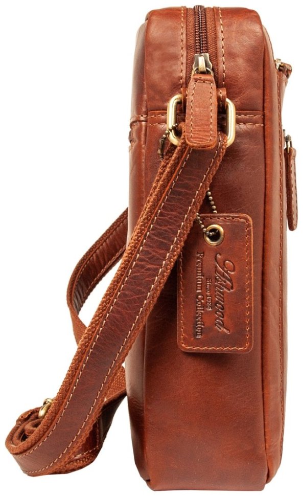 Якісна чоловіча сумка через плече з натуральної гладкої шкіри коричневого кольору Ashwood K42 94231 (Великобританія) modnotak фото №3