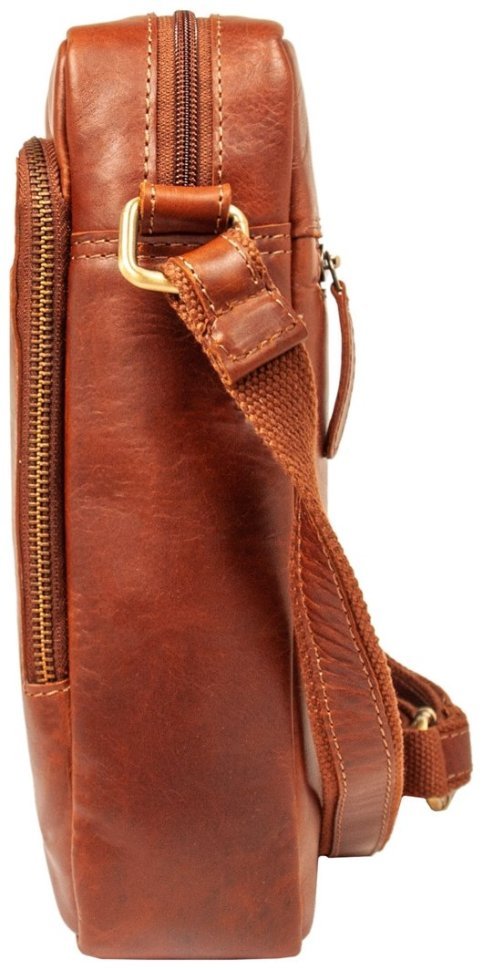 Якісна чоловіча сумка через плече з натуральної гладкої шкіри коричневого кольору Ashwood K42 94231 (Великобританія) modnotak фото №5