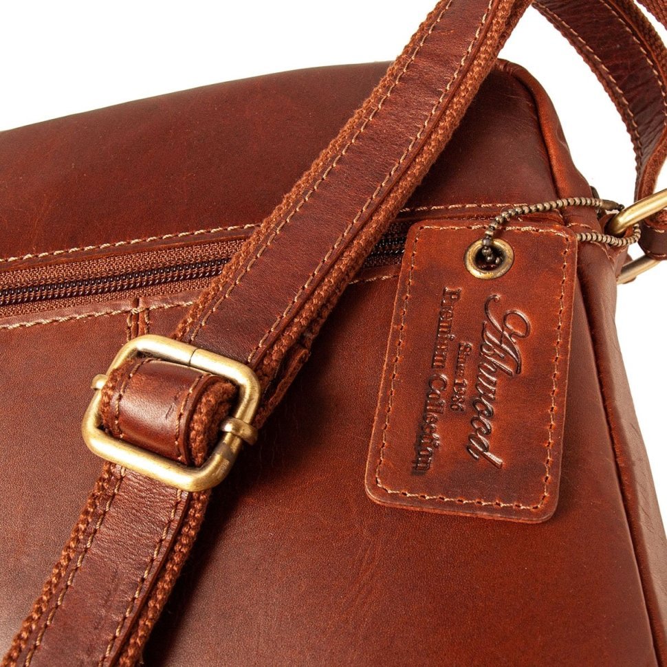 Якісна чоловіча сумка через плече з натуральної гладкої шкіри коричневого кольору Ashwood K42 94231 (Великобританія) modnotak фото №6