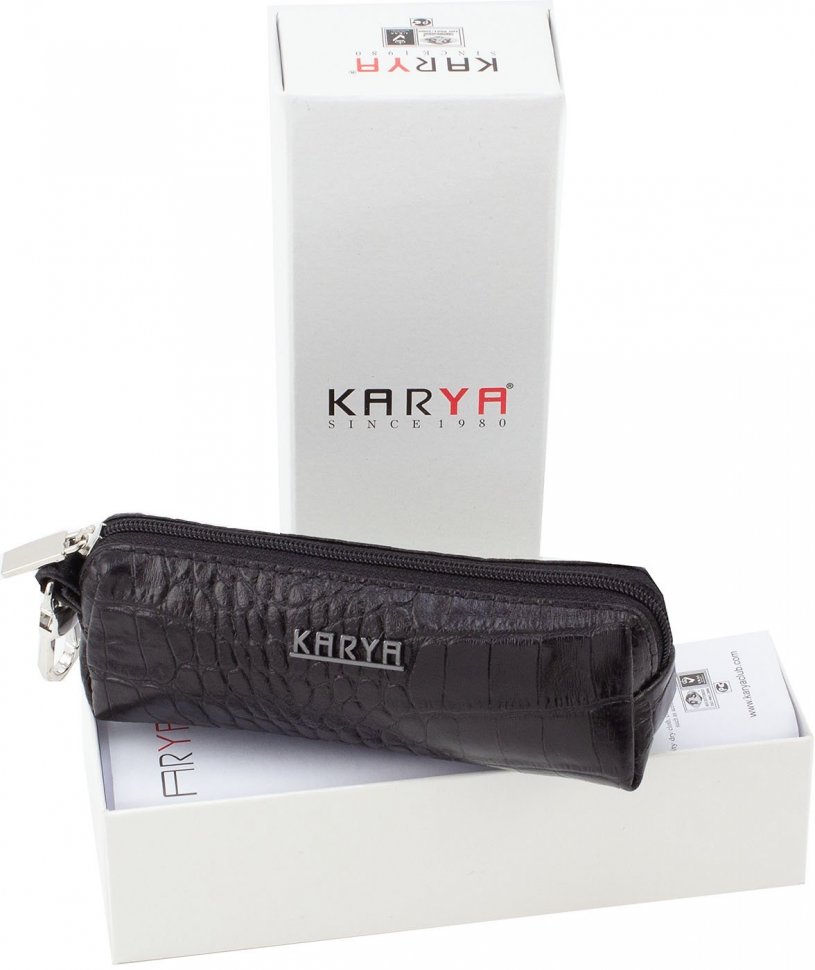 Черная ключница для больших ключей из кожи с тиснением под рептилию - KARYA (40044)
