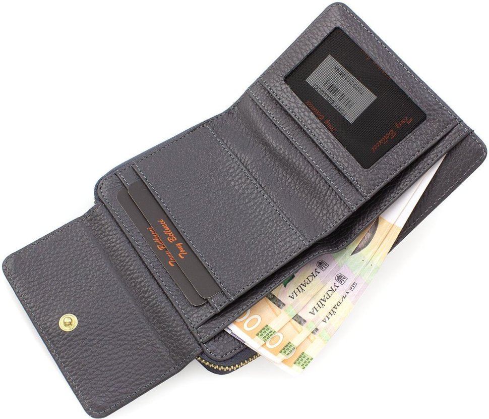 Темно-сірий гаманець з фактурної шкіри італійського виробництва Tony Bellucci (10797)