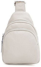 Повсякденна жіноча сумка слінг з фактурної шкіри з текстильним плечовим ременем Borsa Leather 104531 білого кольору