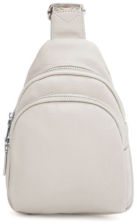 Повседневная женская сумка слинг из фактурной кожи с текстильным плечевым ремнем Borsa Leather 104531 белого цвета modnotak фото №1