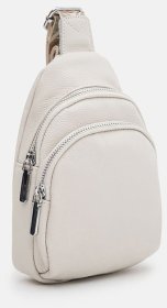 Повсякденна жіноча сумка слінг з фактурної шкіри з текстильним плечовим ременем Borsa Leather 104531 білого кольору