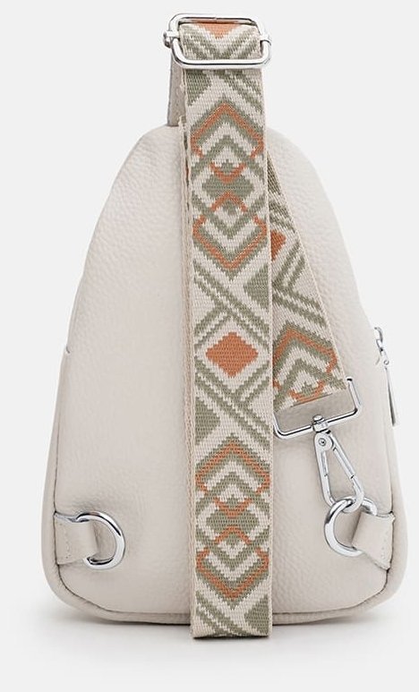 Повседневная женская сумка слинг из фактурной кожи с текстильным плечевым ремнем Borsa Leather 104531 белого цвета modnotak фото №3