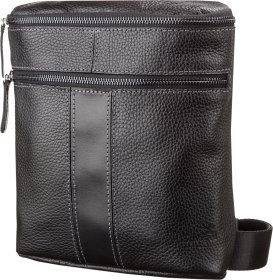 Чоловіча сумка-планшет середнього розміру із чорної шкіри флотар SHVIGEL (11102)