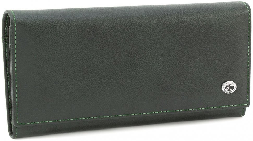 Шкіряний жіночий гаманець зеленого кольору на кнопці ST Leather (17289)