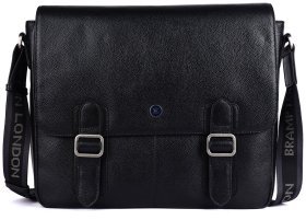 Чоловіча сумка месенджер із фактурної шкіри для ноутбука 15" Brampton London Emissary 94531 Чорного кольору