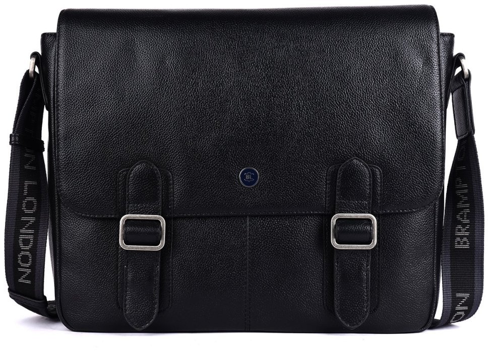 Чоловіча сумка месенджер із фактурної шкіри для ноутбука 15" Brampton London Emissary 94531 Чорного кольору modnotak фото №1