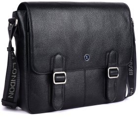Чоловіча сумка месенджер із фактурної шкіри для ноутбука 15" Brampton London Emissary 94531 Чорного кольору