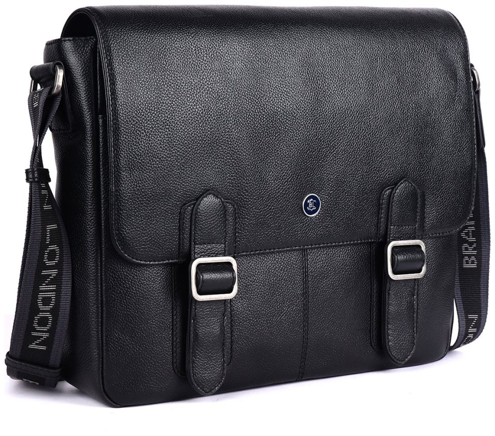Чоловіча сумка месенджер із фактурної шкіри для ноутбука 15" Brampton London Emissary 94531 Чорного кольору modnotak фото №2