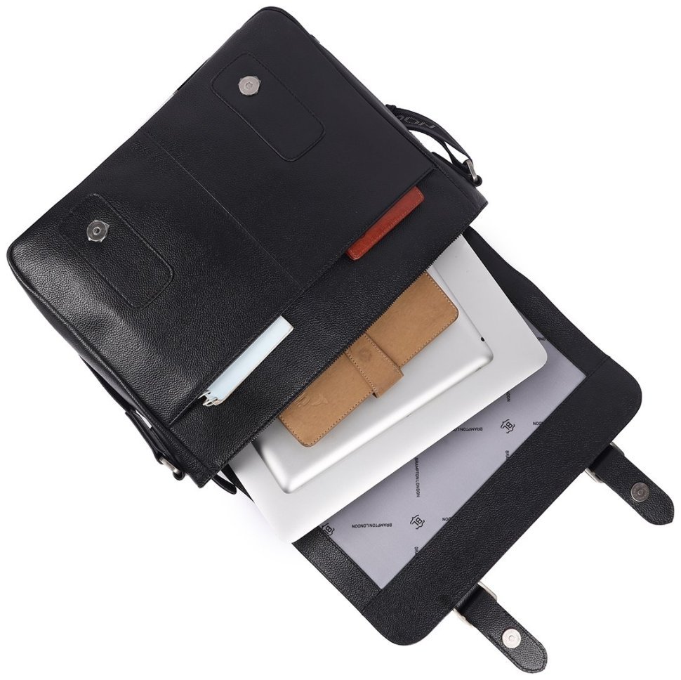 Чоловіча сумка месенджер із фактурної шкіри для ноутбука 15" Brampton London Emissary 94531 Чорного кольору modnotak фото №7