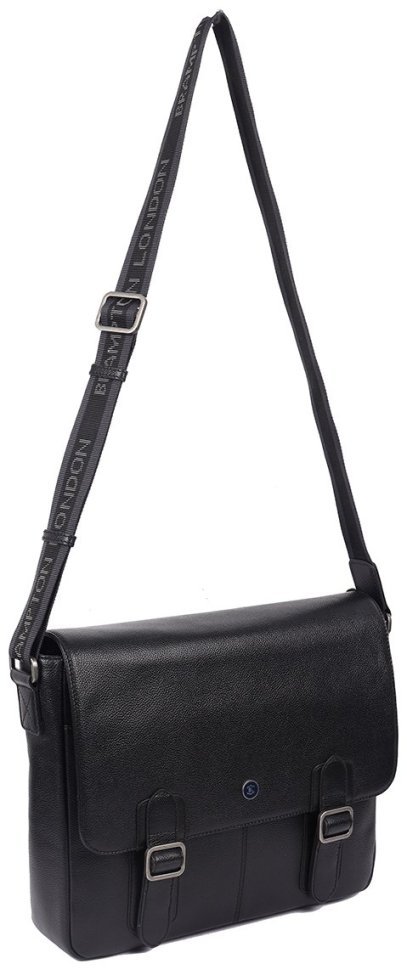 Чоловіча сумка месенджер із фактурної шкіри для ноутбука 15" Brampton London Emissary 94531 Чорного кольору modnotak фото №9