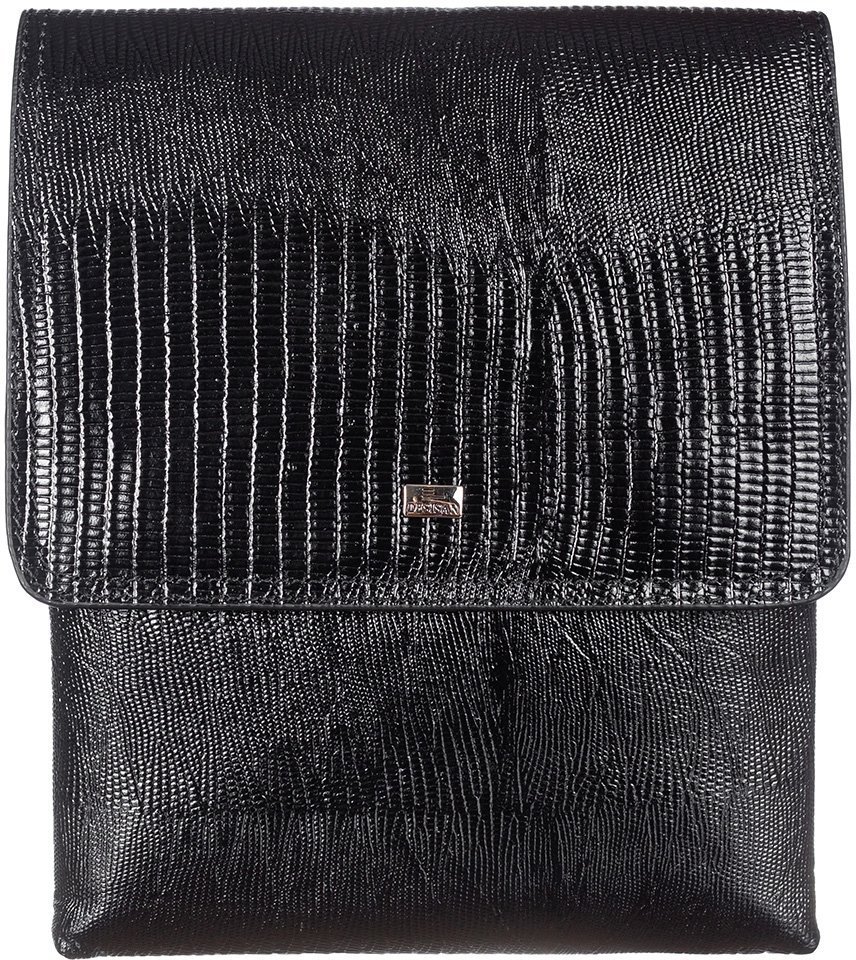 Шкіряна чоловіча сумка-планшет в чорному кольорі з тисненням під рептилію Desisan (19218)