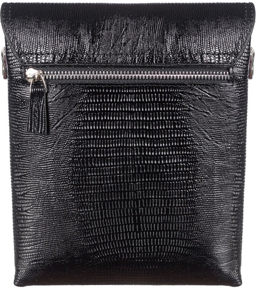 Кожаная мужская сумка-планшет в черном цвете с тиснением под рептилию Desisan (19218)