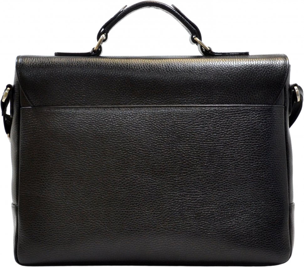 Мужской кожаный портфель из черной кожи с выраженной фактурой DESISAN (19122)