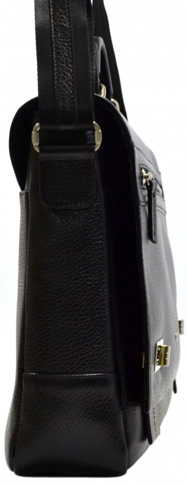Чоловік шкіряний портфель з чорної шкіри з вираженою фактурою DESISAN (19122)