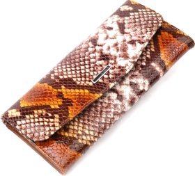 Разноцветный лаковый женский кошелек с клапаном из натуральной кожи под змею KARYA (2421117)