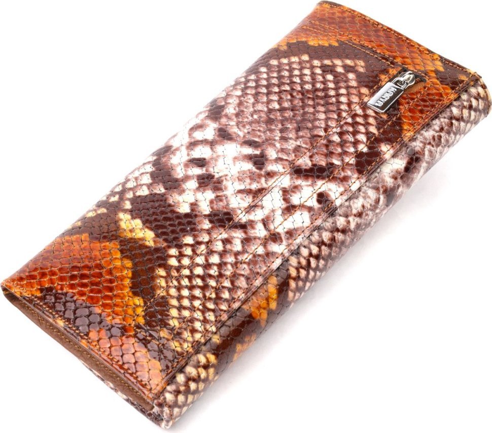 Разноцветный лаковый женский кошелек с клапаном из натуральной кожи под змею KARYA (2421117)