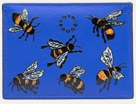 Кожаный кардхолдер синего цвета с принтом пчелок Yoshi Y1218 94931