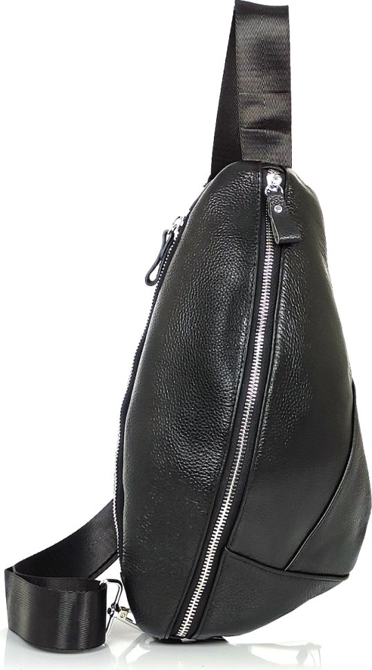 Практичная мужская сумка-слинг из фактурной кожи черного цвета Tiding Bag (21235)