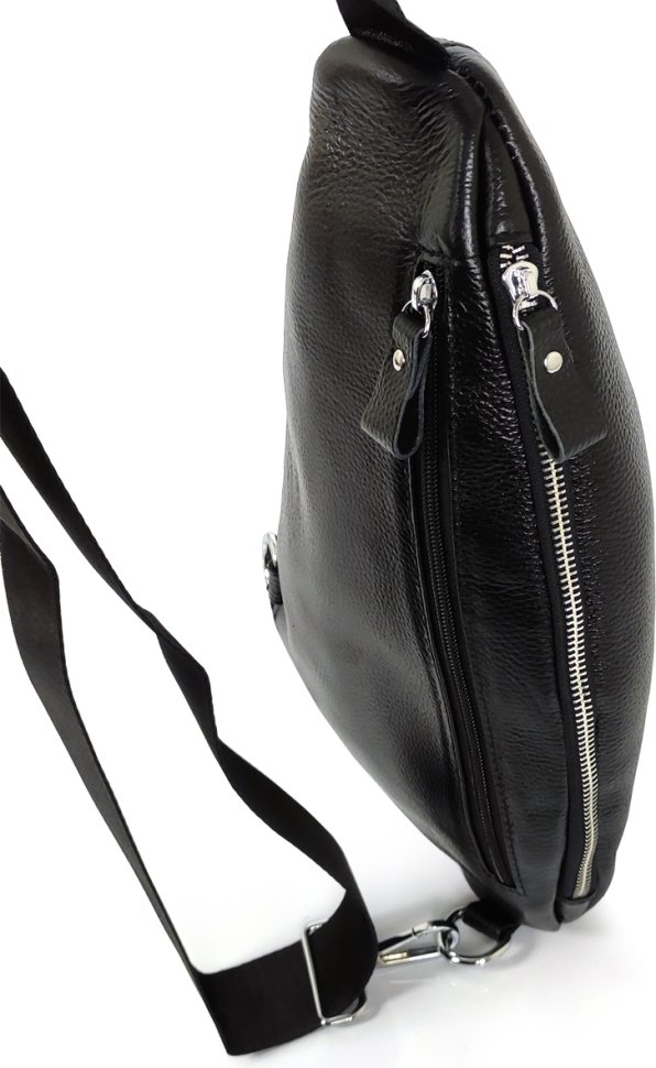 Практична чоловіча сумка-слінг із фактурної шкіри чорного кольору Tiding Bag (21235)