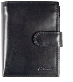 Деловое мужское портмоне из гладкой кожи на кнопке Ashwood 1246 VT черного цвета 95431