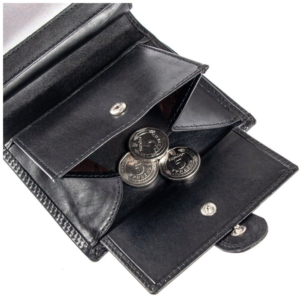 Деловое мужское портмоне из гладкой кожи на кнопке Ashwood 1246 VT черного цвета 95431 фото №5 Деловое мужское портмоне из гладкой кожи на кнопке Ashwood 1246 VT черного цвета 95431 modnotak фото №5