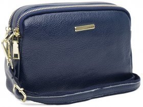 Жіноча шкіряна сумка-кроссбоді синього кольору на дві блискавки Borsa Leather (19350)