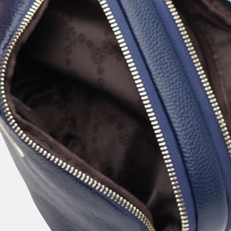 Жіноча шкіряна сумка-кроссбоді синього кольору на дві блискавки Borsa Leather (19350)